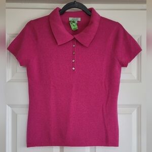 Geneva Hot Pink 100% Cashmere Short Sleeve Polo Sweater - Size S